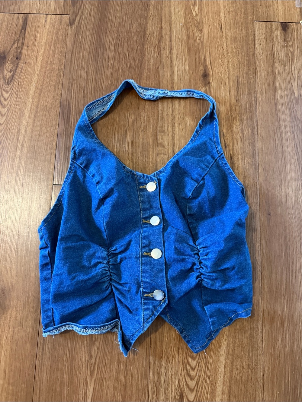 Denim Blue Halter Button-Front Vest